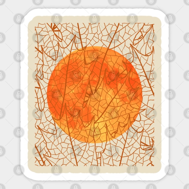 Harvest Moon as seen through latticework of Autumn Leaves Sticker by DD Ventures